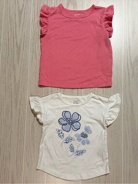 Carter’s Girls Flutter Sleeve Tops Bundle 2T Pink White Floral EUC